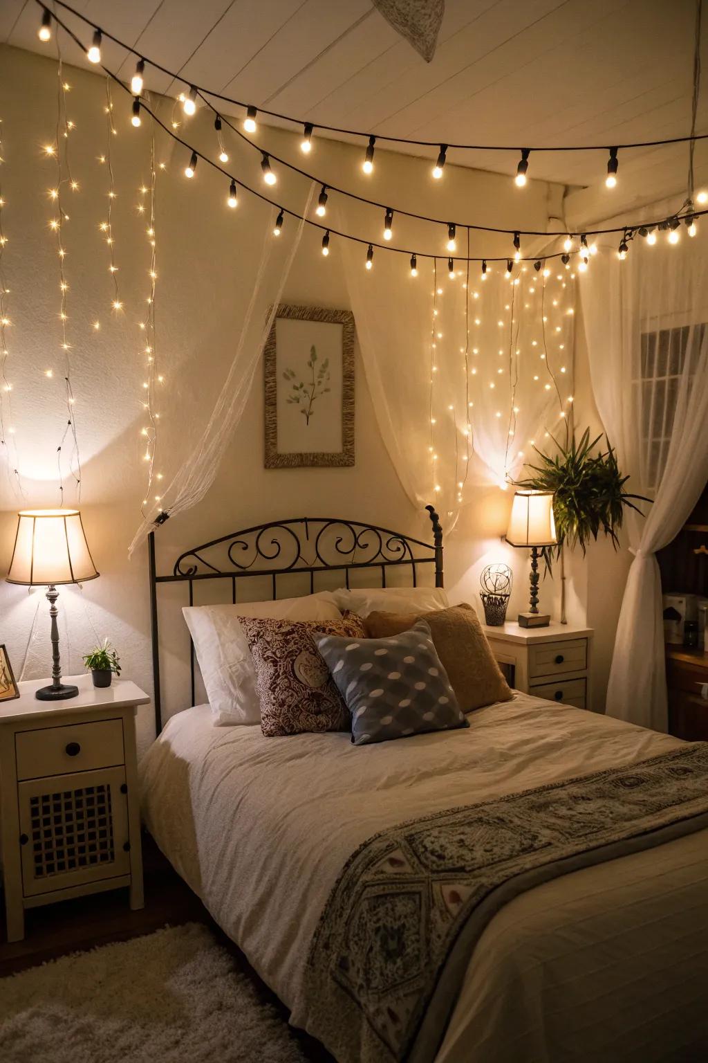 Layered lighting creates an inviting and snug atmosphere.
