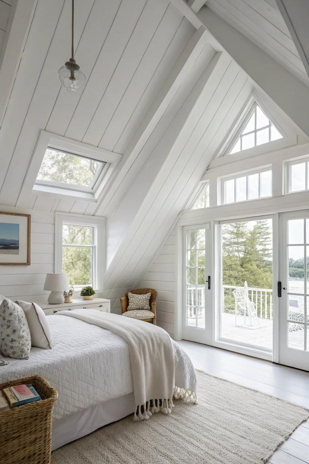Clean white ceilings create an open and airy atmosphere in this modern bedroom.