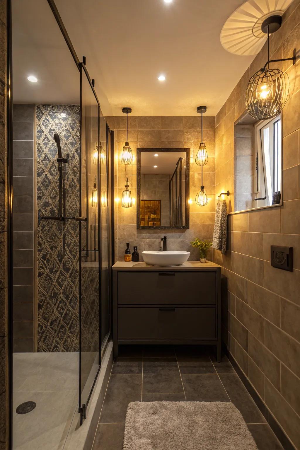 Striking illumination is able to transform the disposition and usefulness of a smaller bathroom.