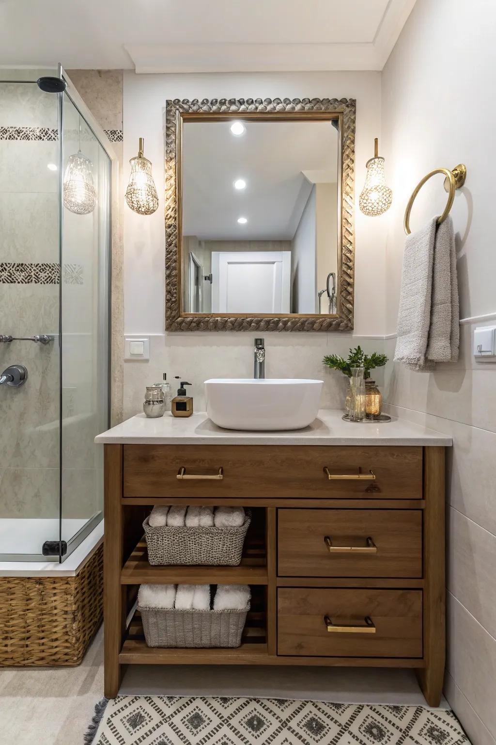 Unique features that add character and elegance to a small bathroom organizer.