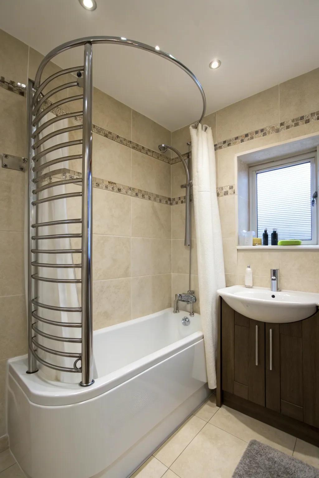 Curved rails introduce extra space and a dash of modern charm.