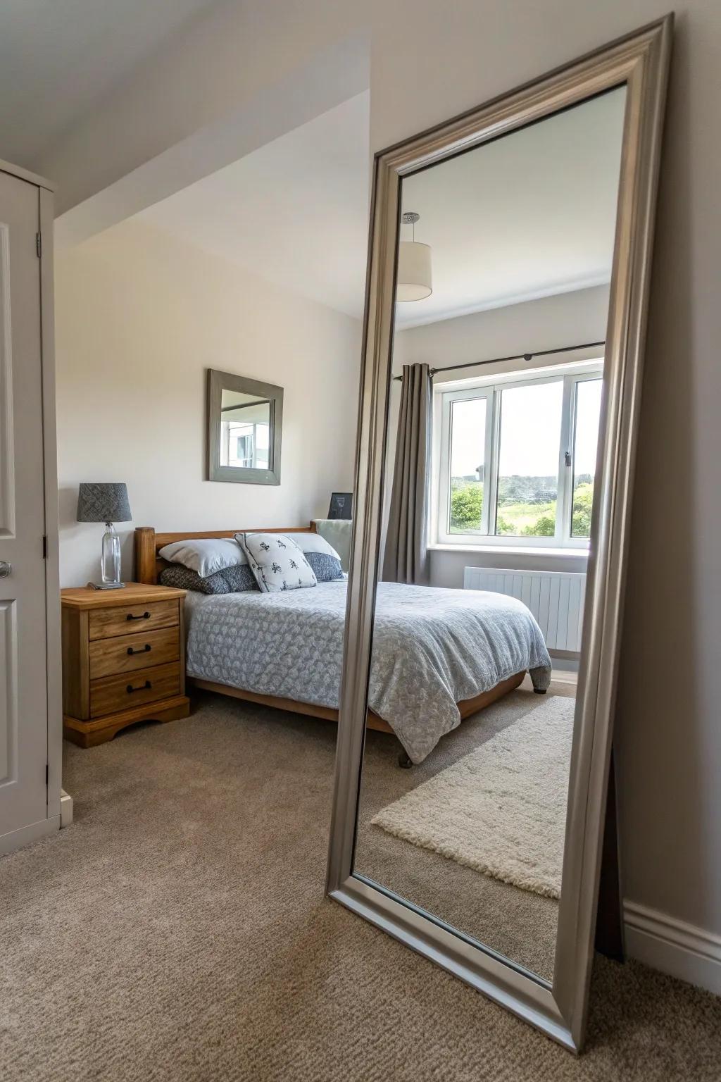 Mirrors can visually double a room's space.