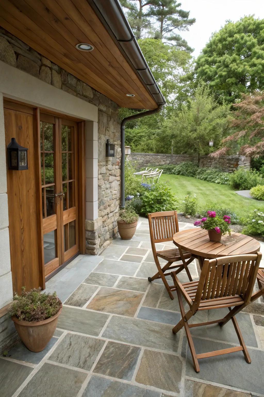 Blending elements infuses texture and profundity into a diminutive patio.