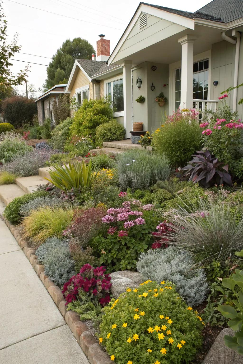 Mixing plant textures creates visual appeal.