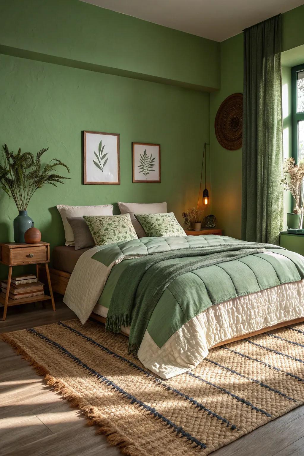 Layered fabrics introduce warmth and dimension to the bedroom.