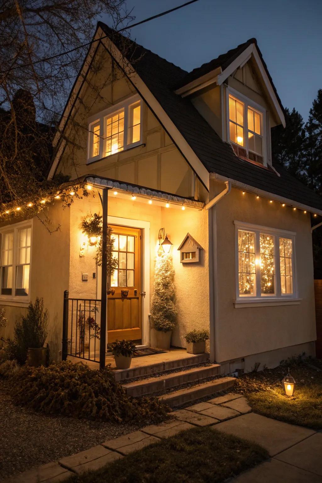 External illumination imparts warmth and allure to your home during the night.