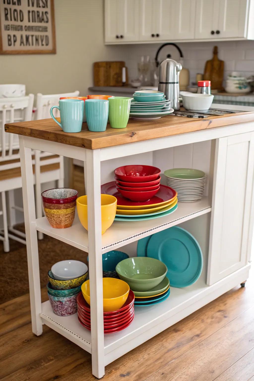 Shelving contributes ventilation and space for decor.