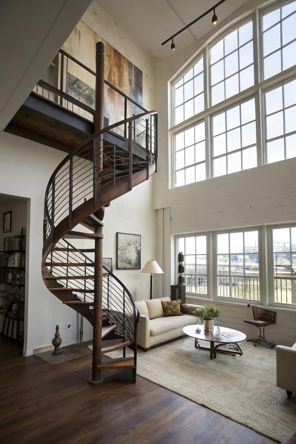 A helical stairway enhances both function and flair.