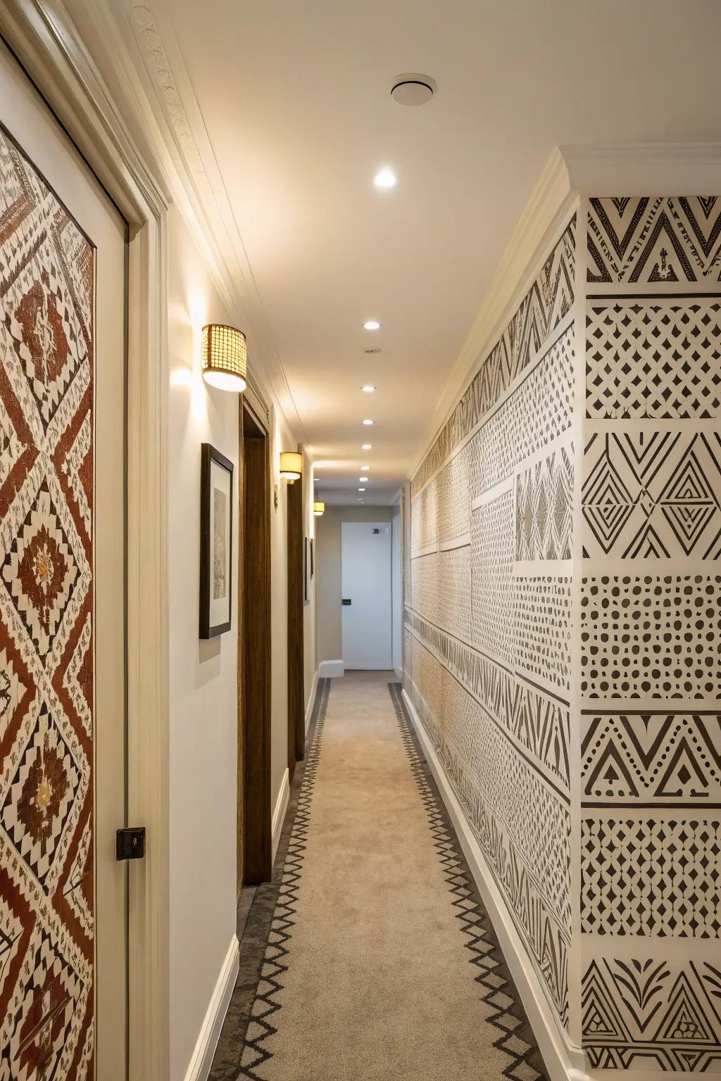A feature wall can add personality and depth to your slender passageway.