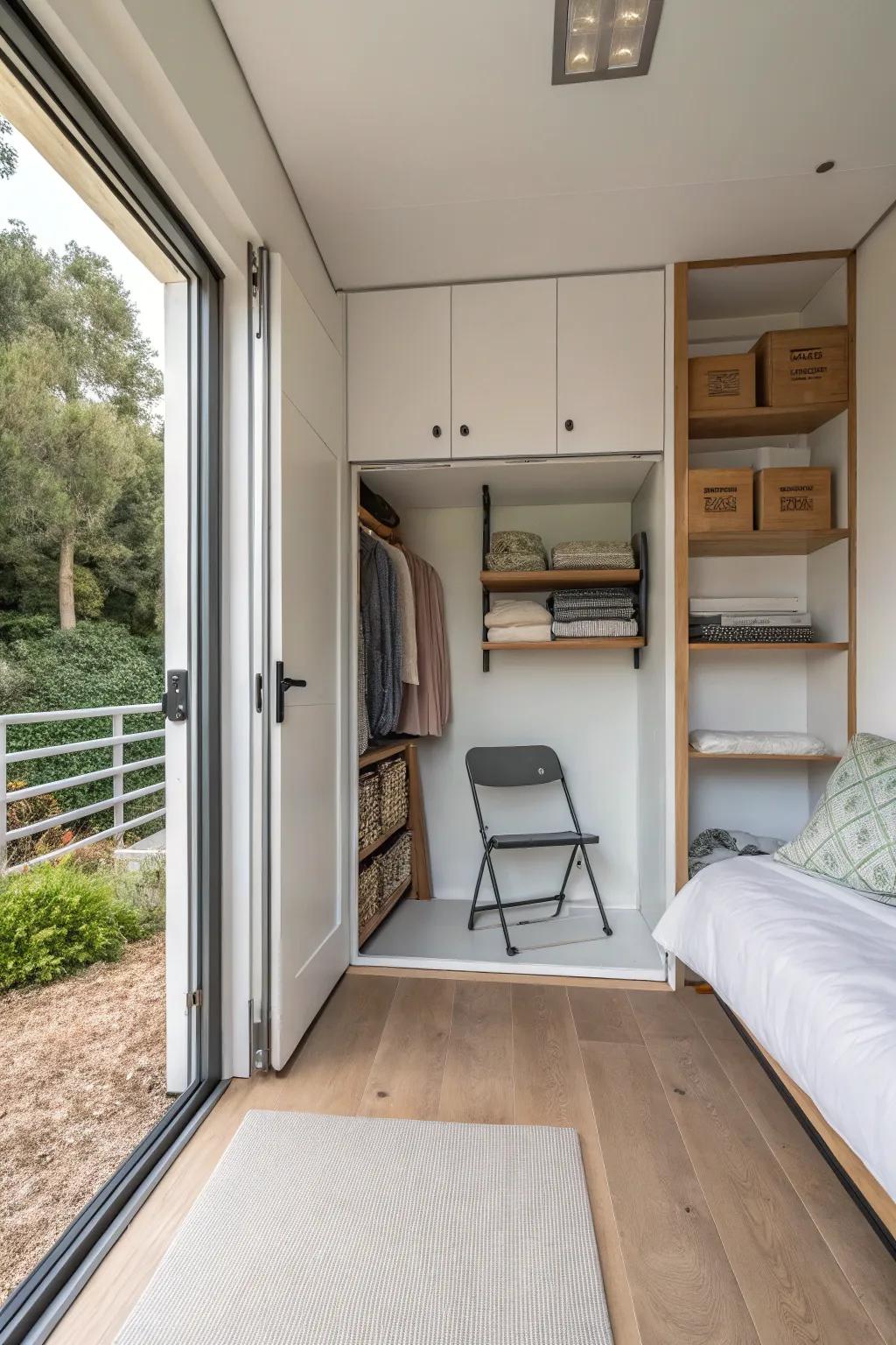 Collapsible furnishings provide adaptability in petite spaces.