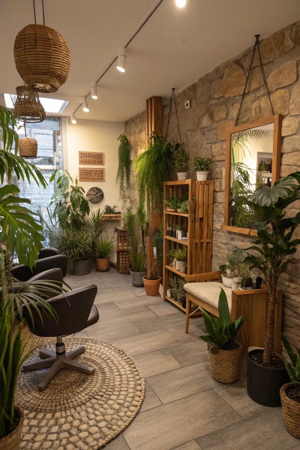 Organic elements imbue the salon with freshness and serenity.