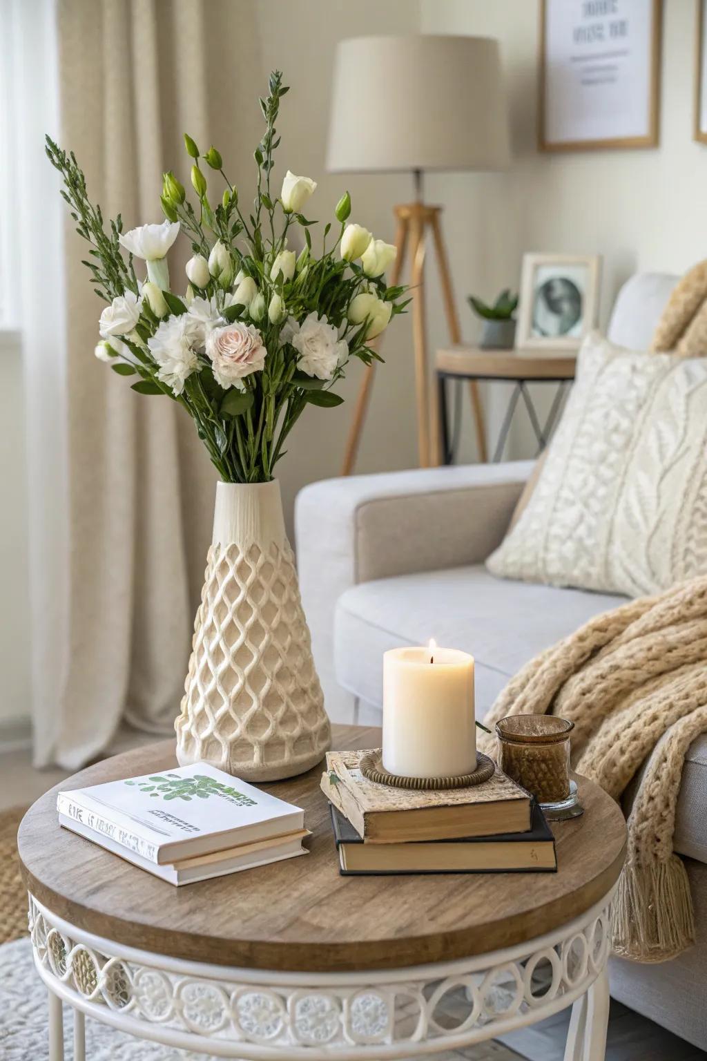 Subtle colors establish a relaxing and balanced table setting.