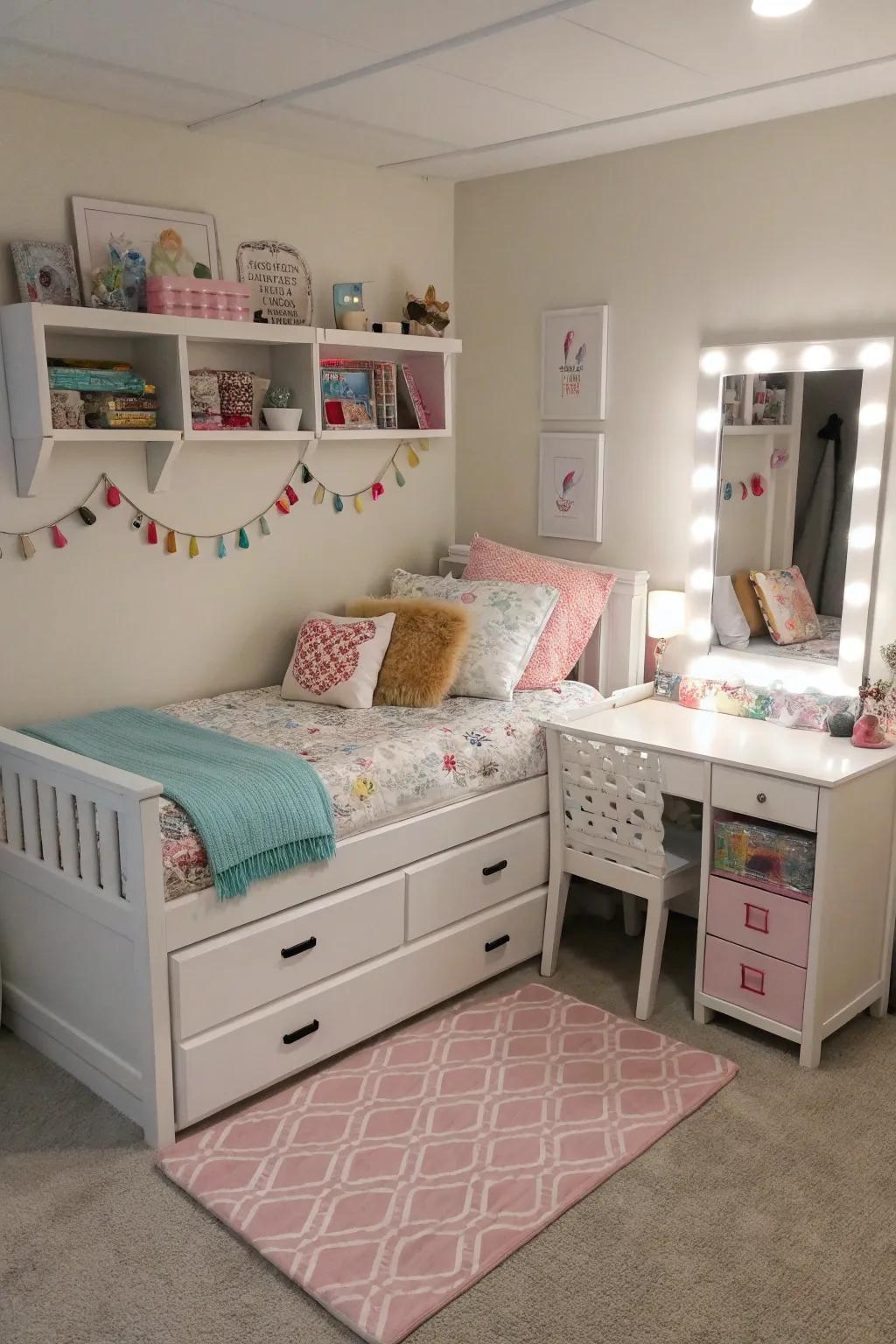 Multi-purpose furniture maximizes small spaces.