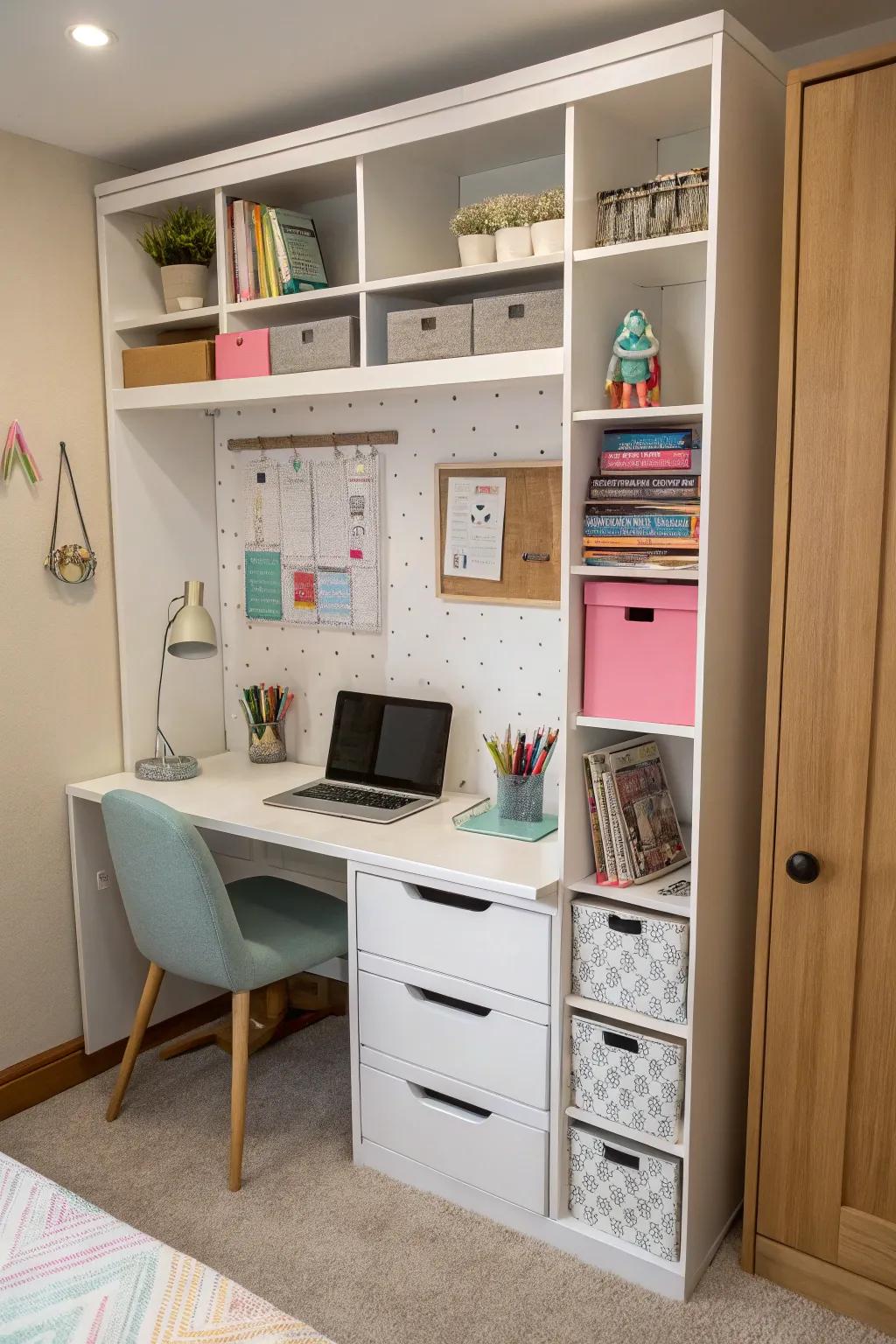 A small workspace guarantees practicality without sacrificing aesthetic.