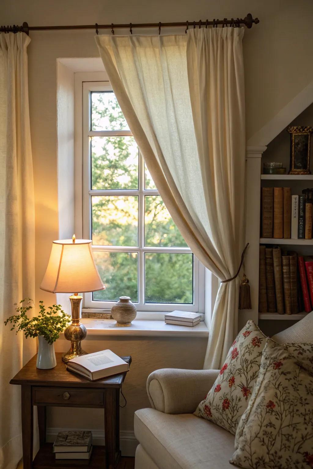 Tie-up curtains bring a playful and casual charm to small windows.
