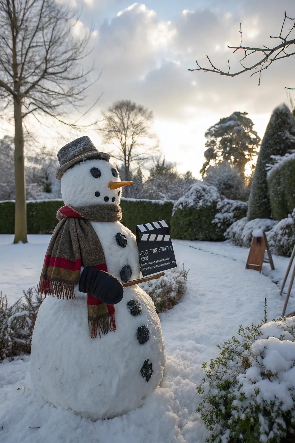 A thematic snowman infusing cinematic enchantment into the garden.