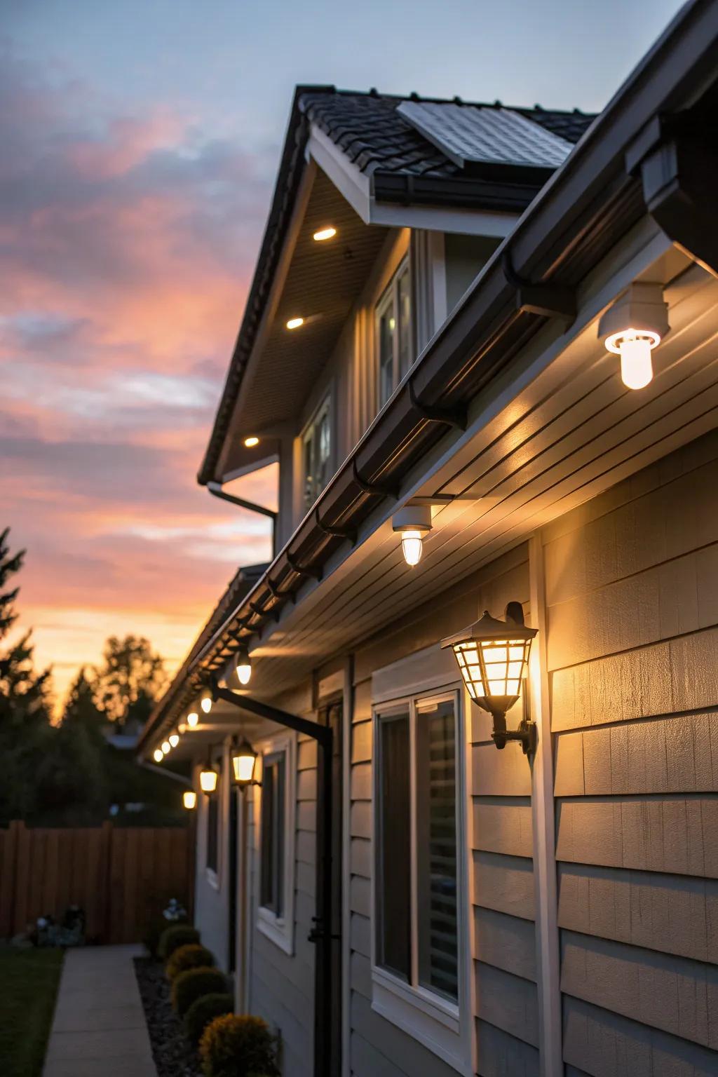 Solar-powered soffit lights offer an eco-friendly lighting solution.