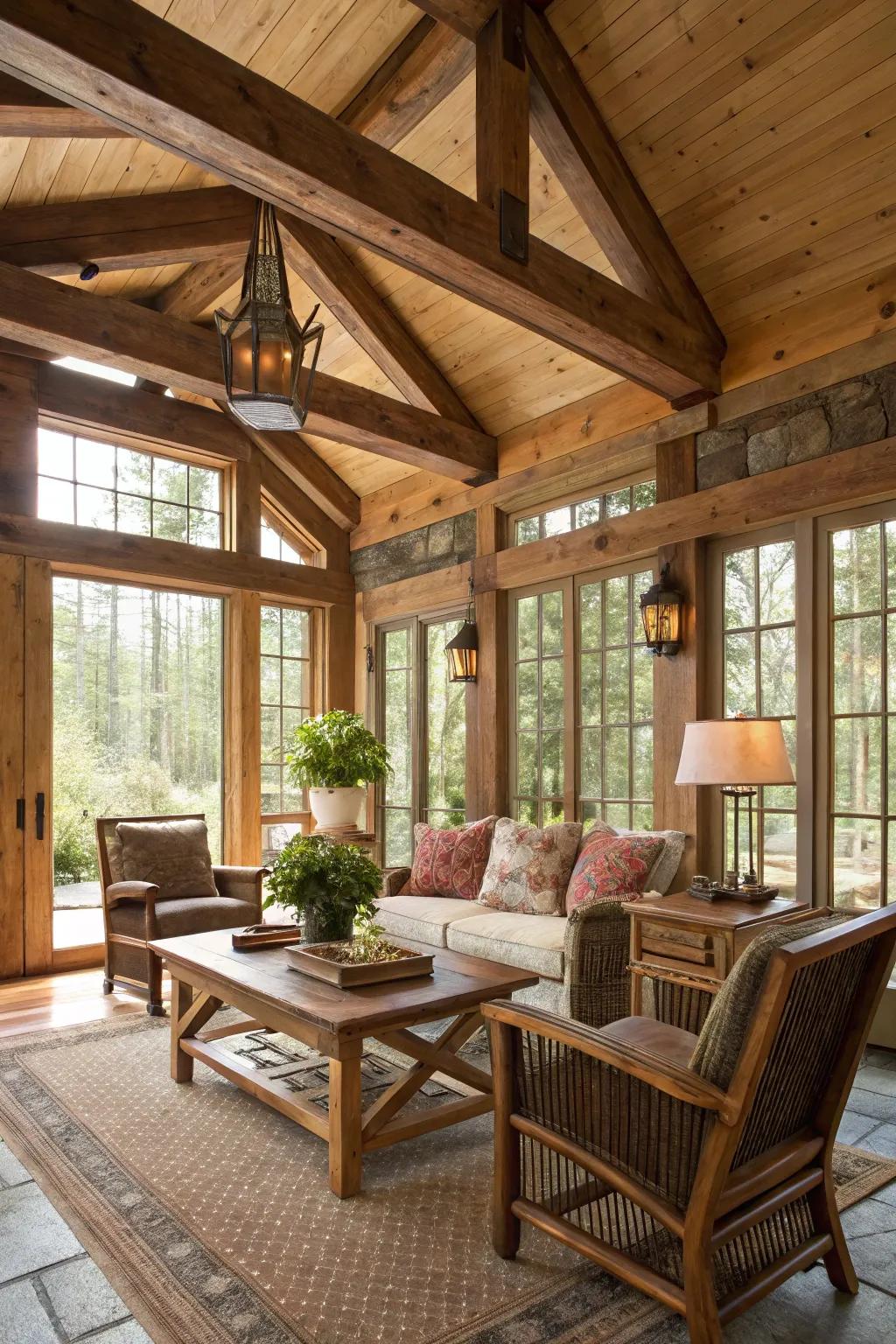 Timber accents that heighten the warmth of a Southern interior.