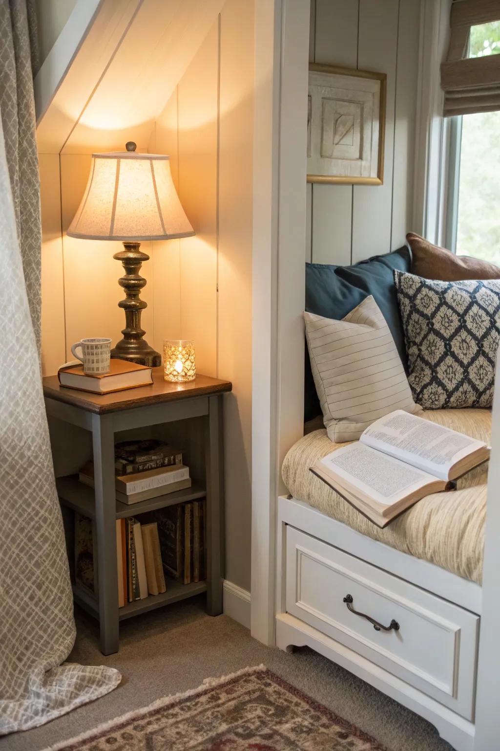 Turn nooks into inviting spaces for reading and relaxation.