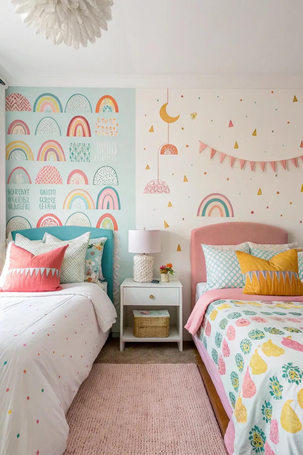 Themed decorations adding character to a split bedroom.