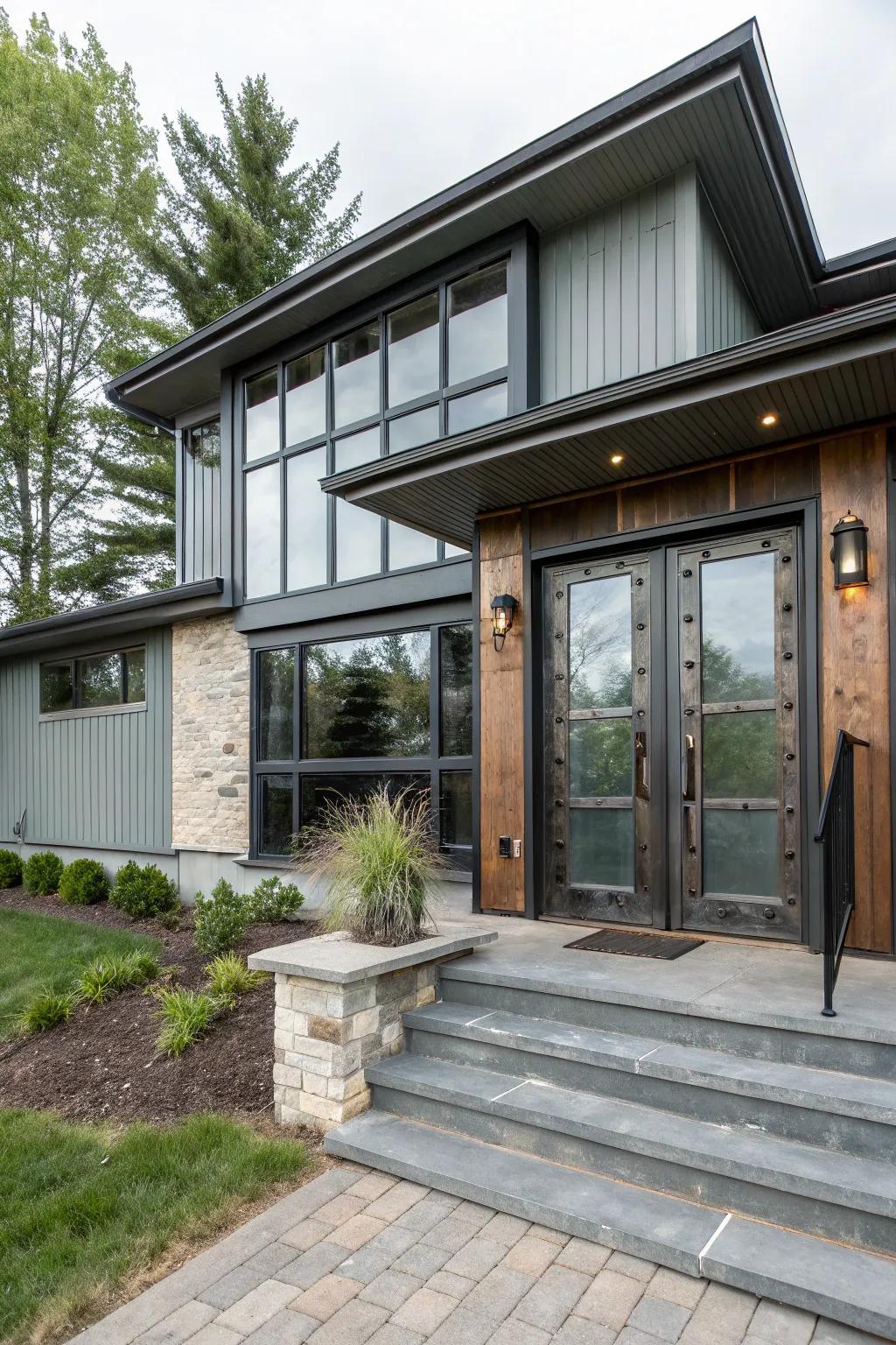 Industrial accents contribute a modern twist to traditional designs.