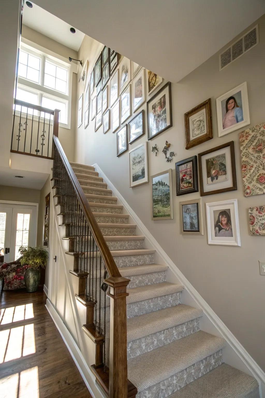 A gallery wall adds personal charm to your staircase.