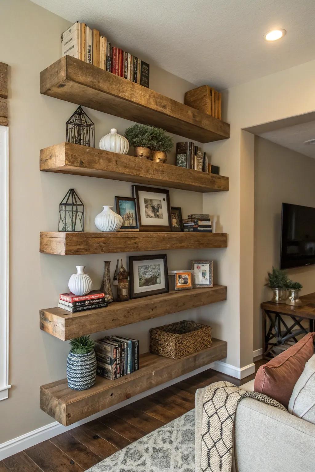 Rustic allure with reclaimed lumber ledges.