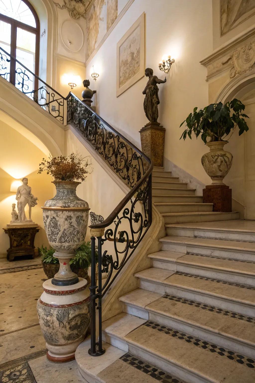 Express your unique style by placing decorative objects on your staircase.