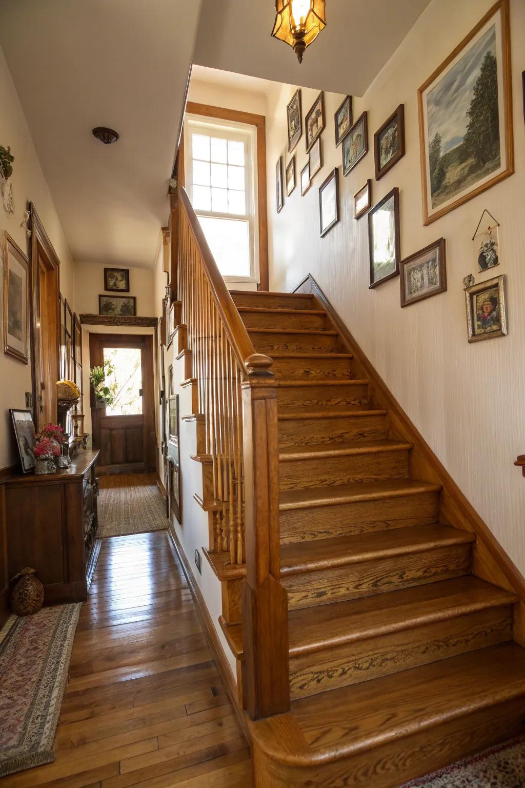 Inviting wooden features foster a warm ambiance within this home.