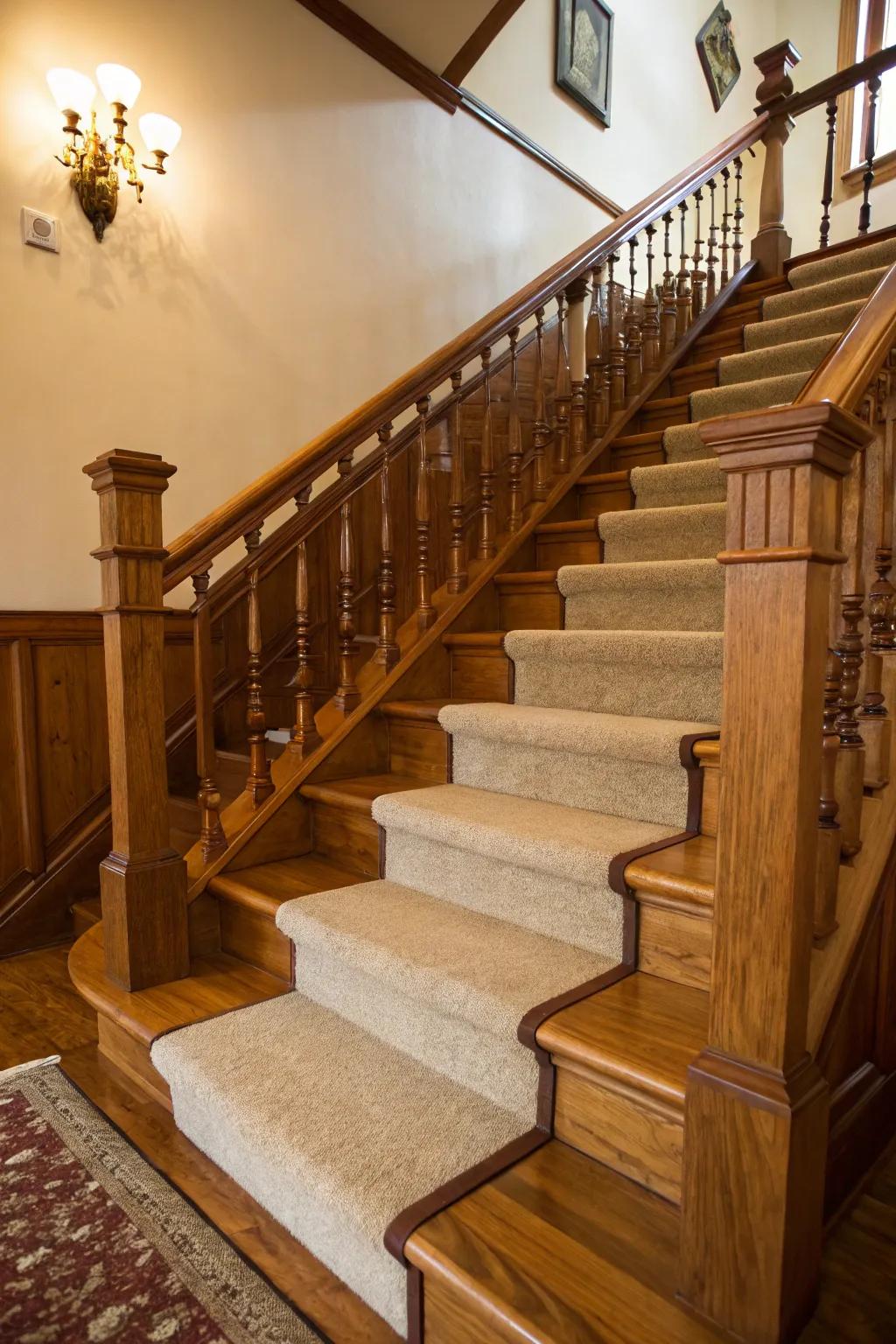 Blending wood and carpet brings warmth and style to your staircase.