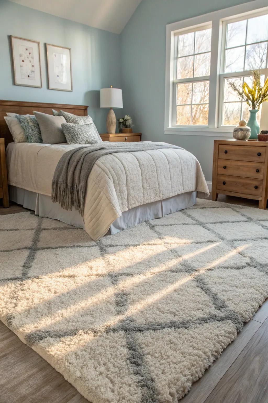 Upgrade your floor area using a cozy rug.