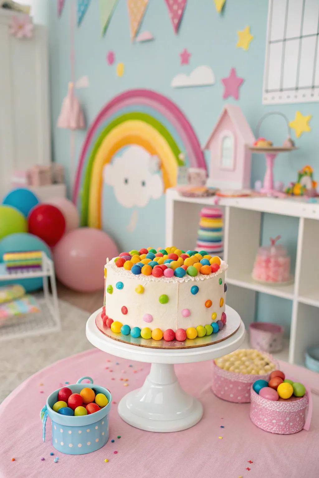 A confectionery carnival cake that bestows a playful ambiance to the celebration.