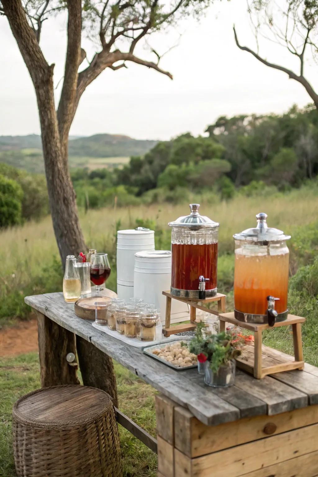 A self-serve drink station keeps the party lively and organized.