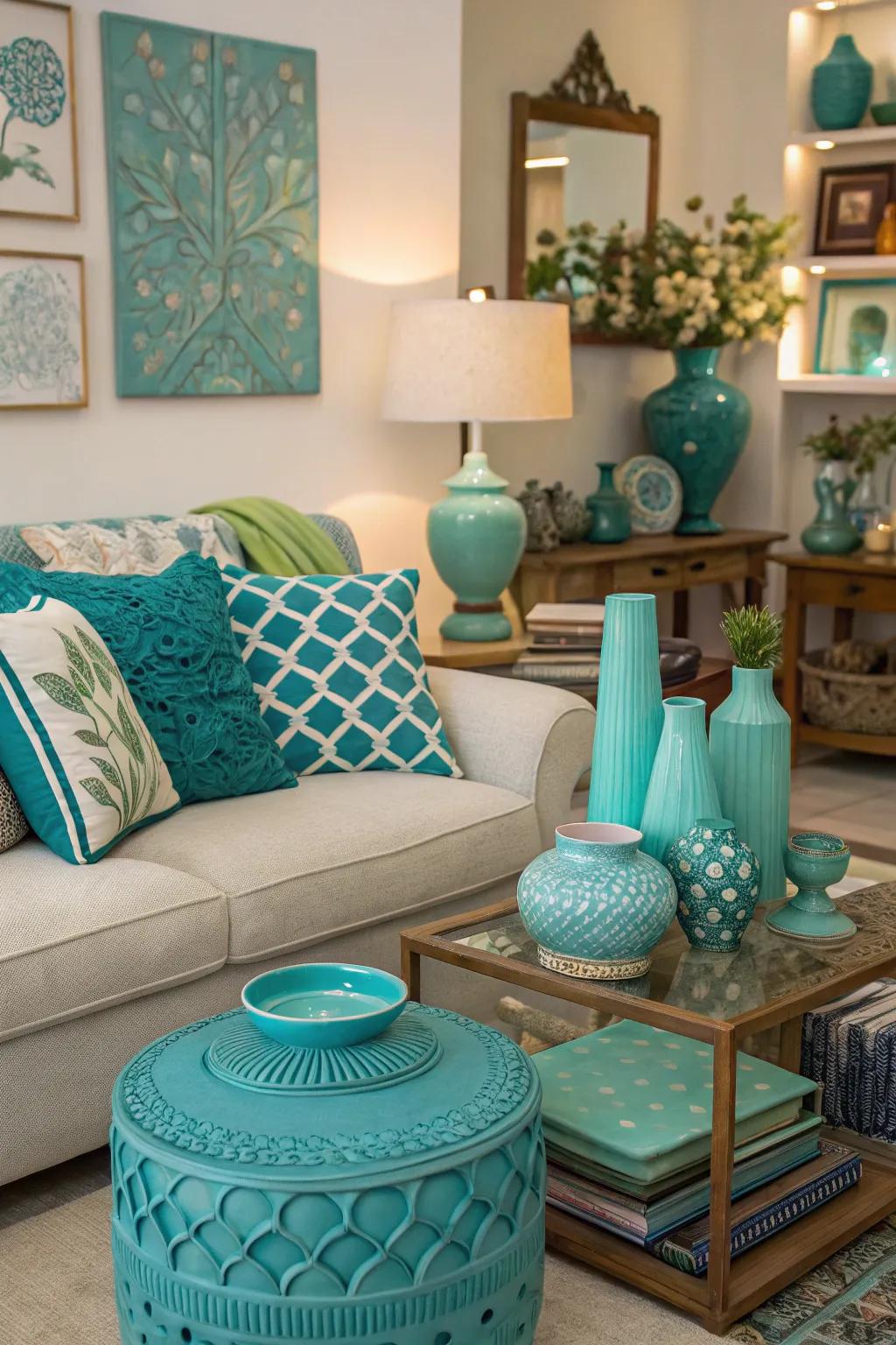 Special touches of teal and turquoise give off a unique feeling.