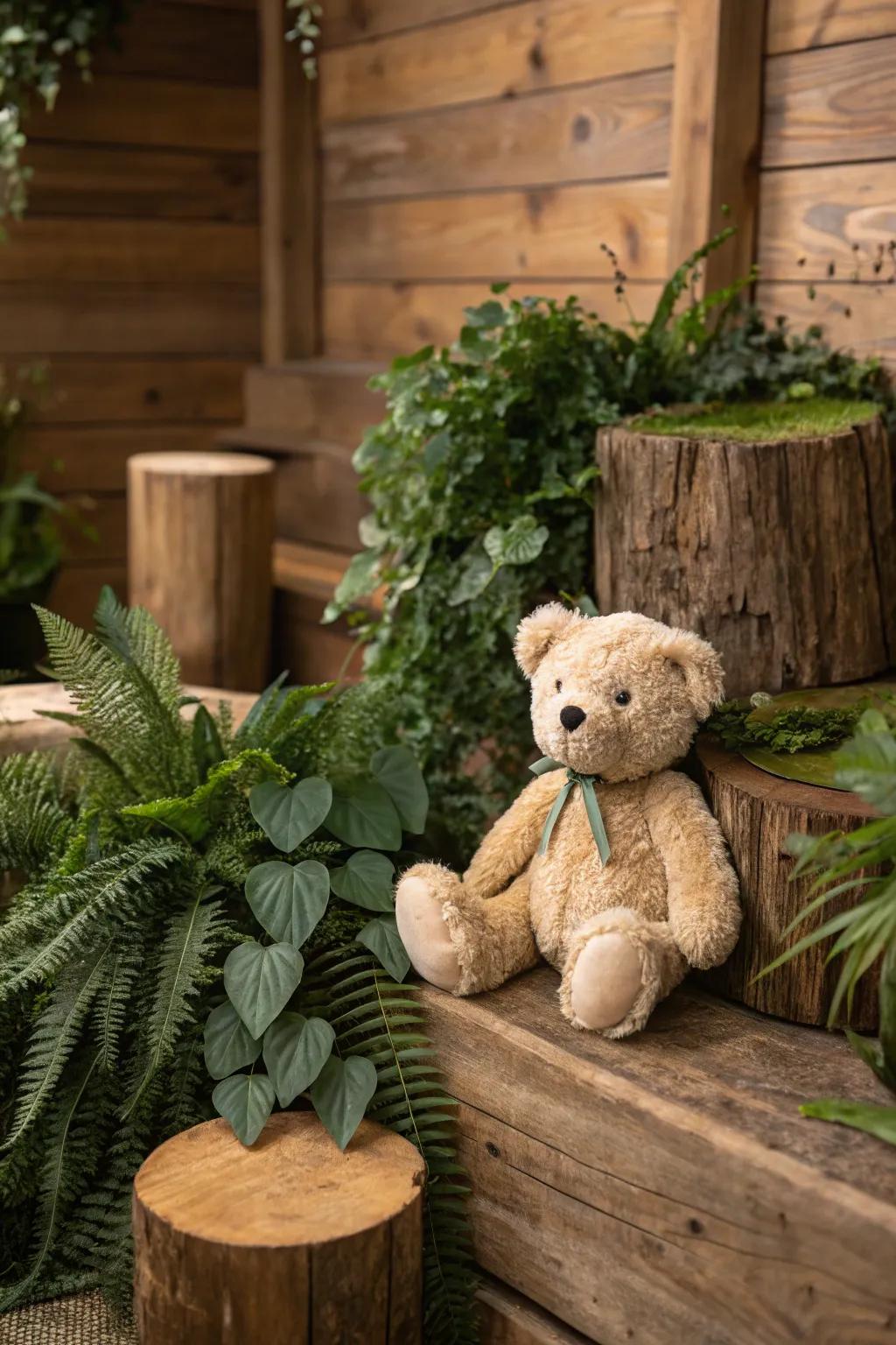 Nature's embrace with greenery and wooden textures.