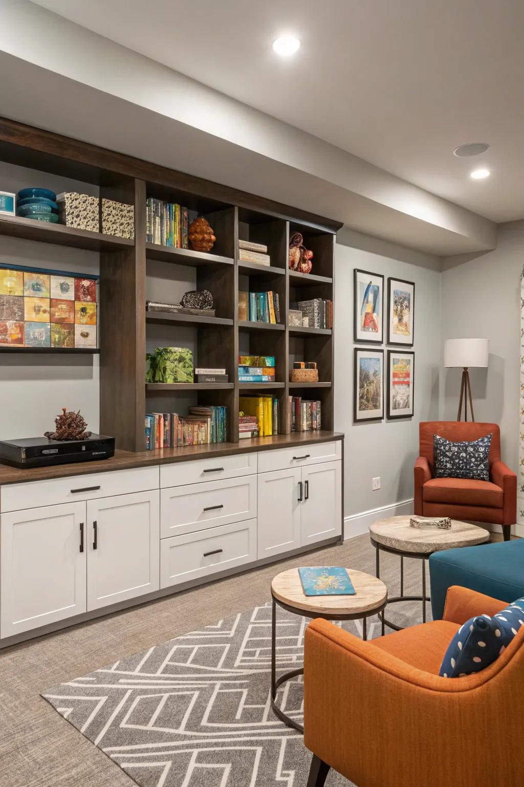 Effective storage keeps the room tidy.