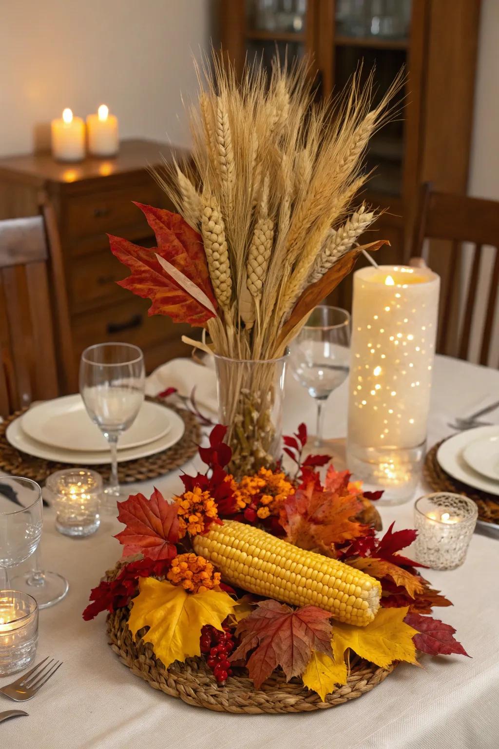 A harvest-inspired centerpiece abundant with seasonal prosperity.