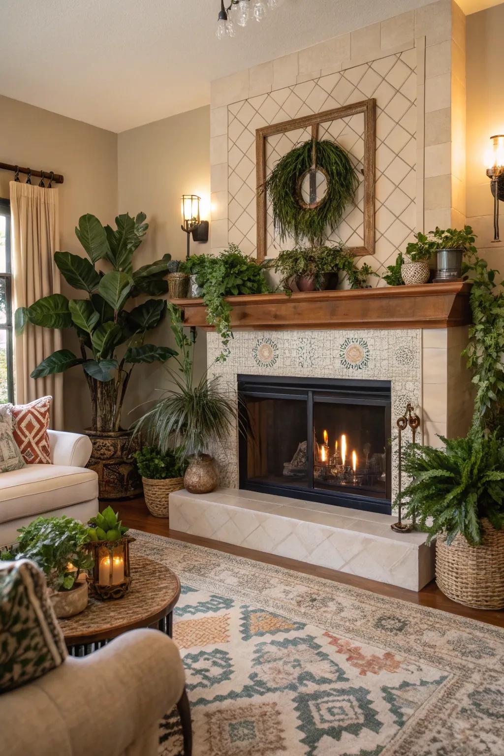 Greenery and decor breathe life into this welcoming space.