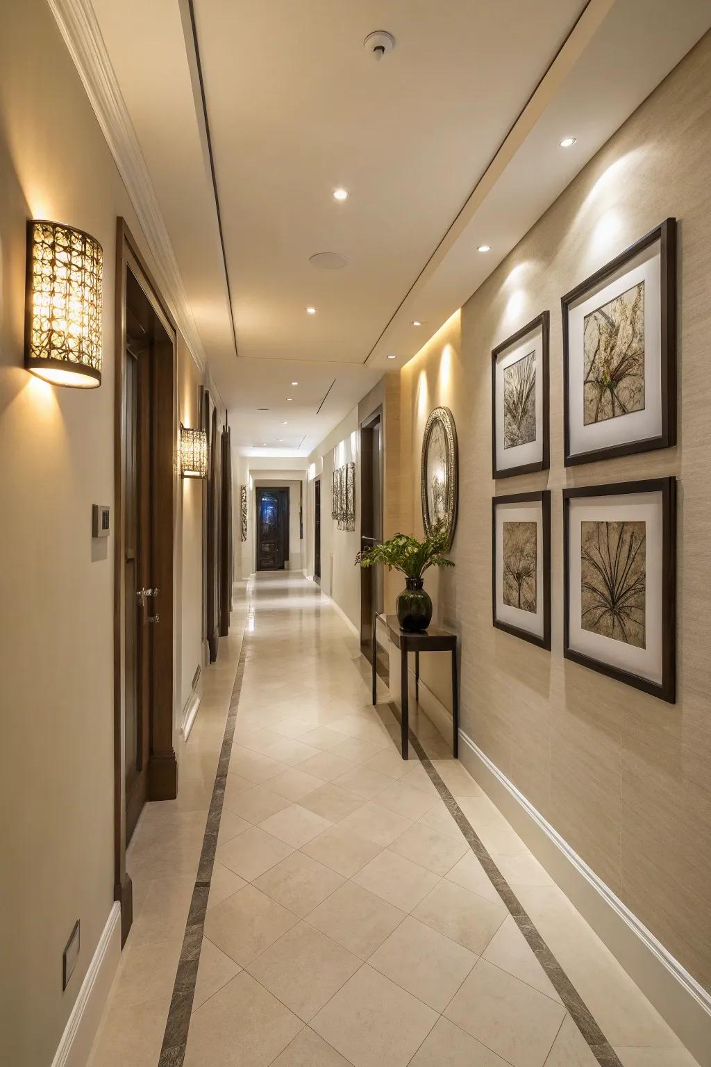 Neutral tiles provide a seamless transition between home spaces.