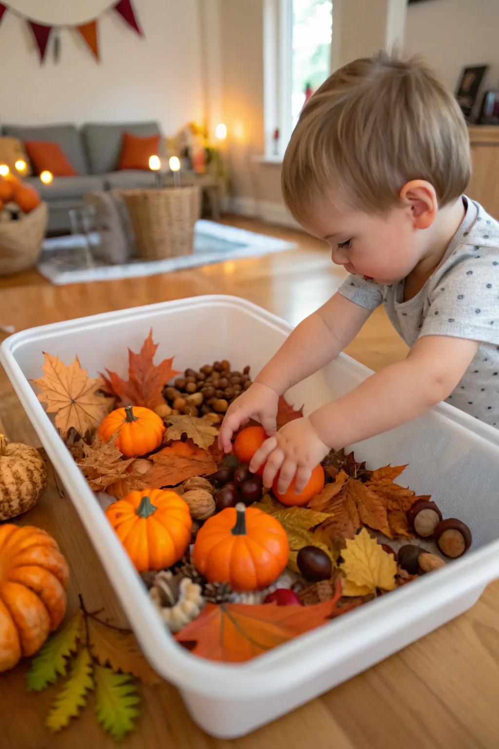 Engage your toddler's senses through a pumpkin-inspired tactile container.