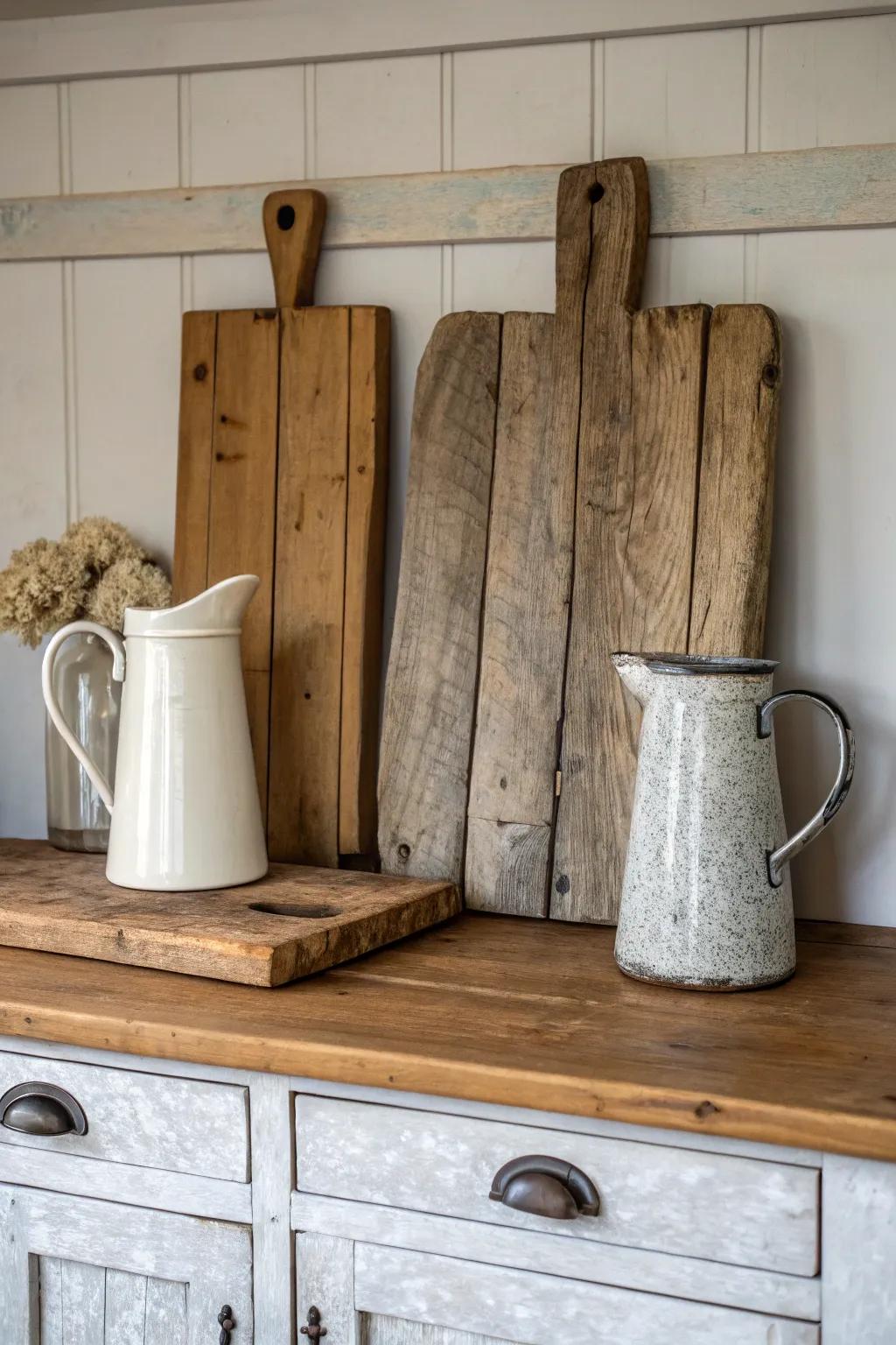 Embrace the charm of farmhouse living with rustic touches above your cabinets.