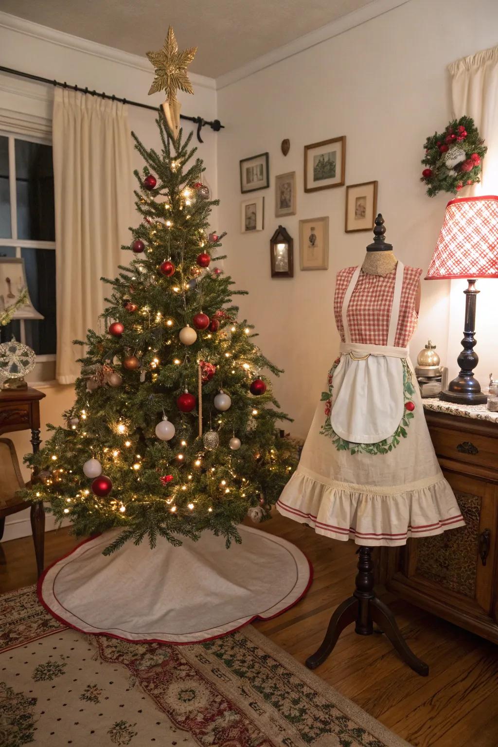 Repurpose a retro cloth for a unique, nostalgic tree skirt.