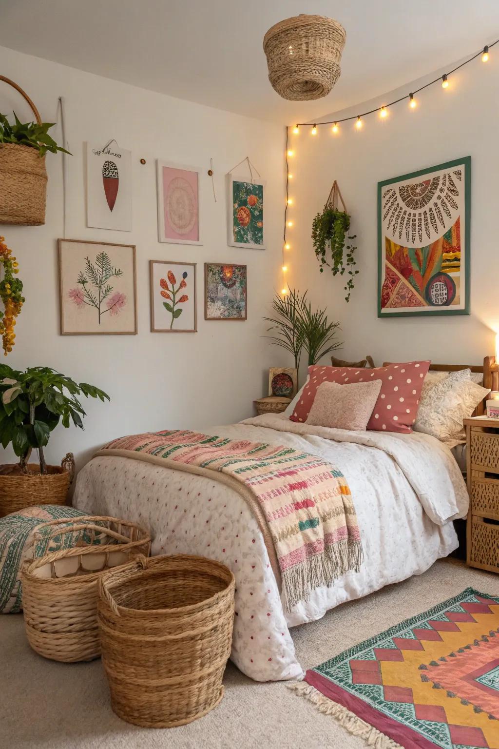 An eclectic mix of textures and decor adds unique charm to your bedroom.