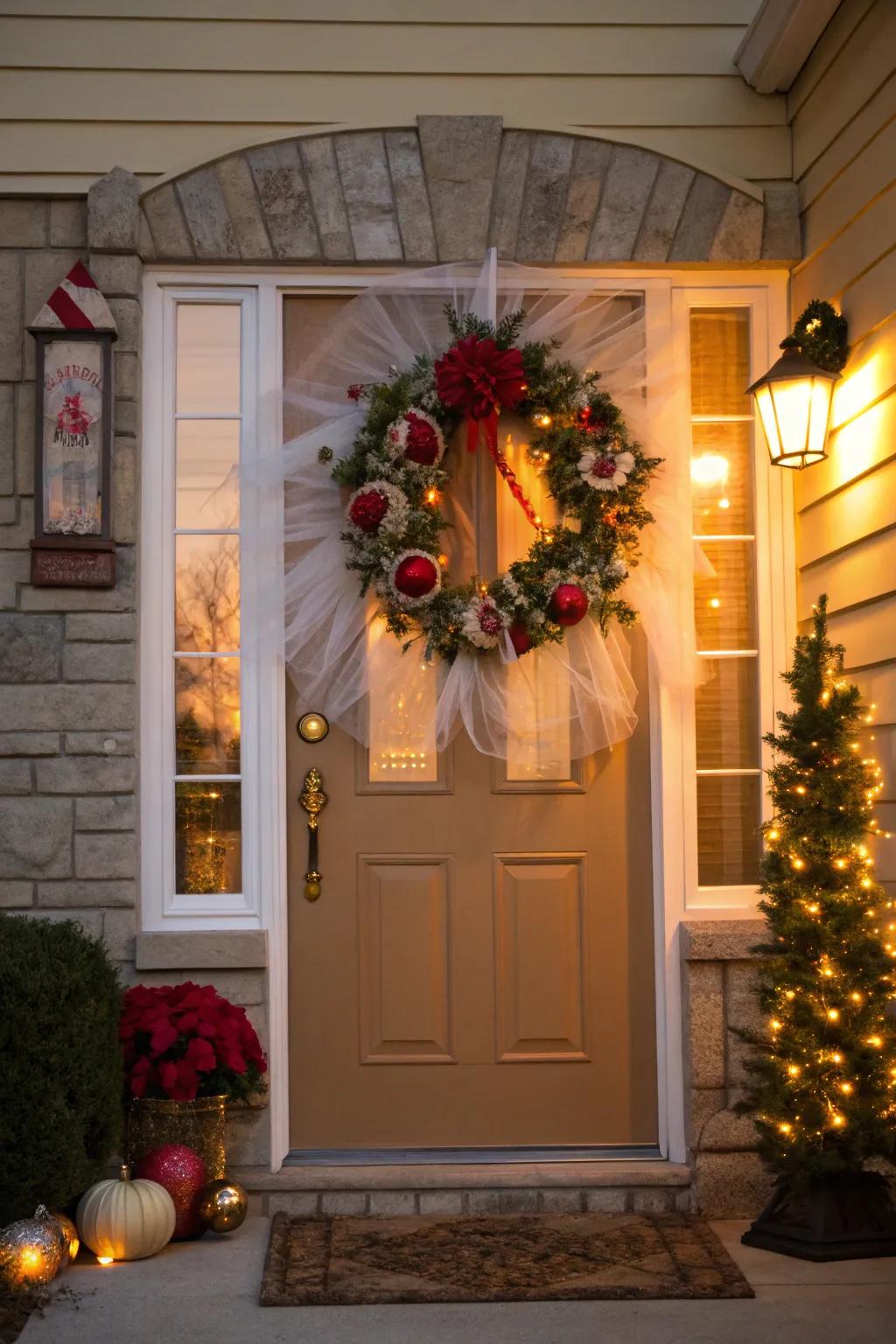 Extend a stylish welcome with an ethereal fabric wreath.
