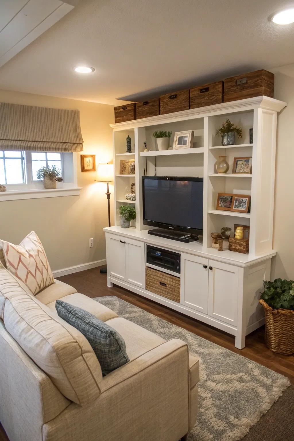 Effective application of space by incorporating the TV into existing items.