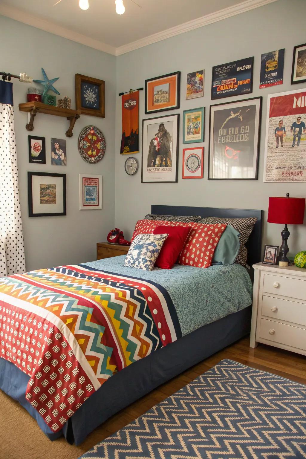 Trendy bedding that adds style to the bedroom.