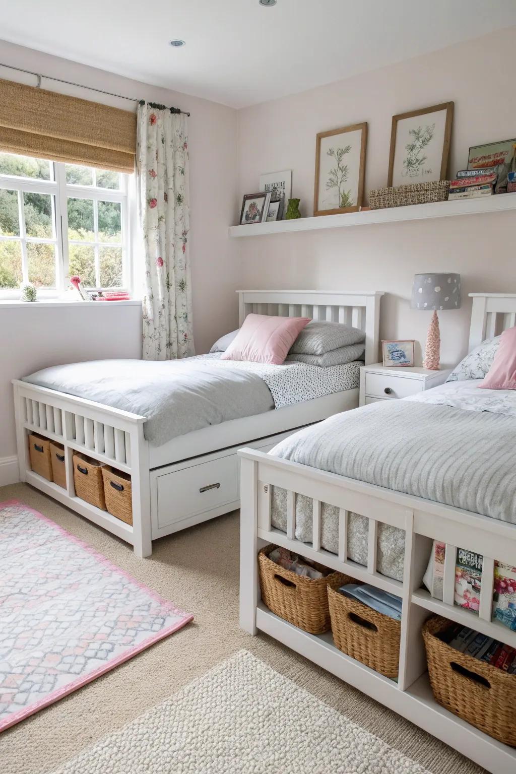 Smart storage solutions keep the room organized and clutter-free.