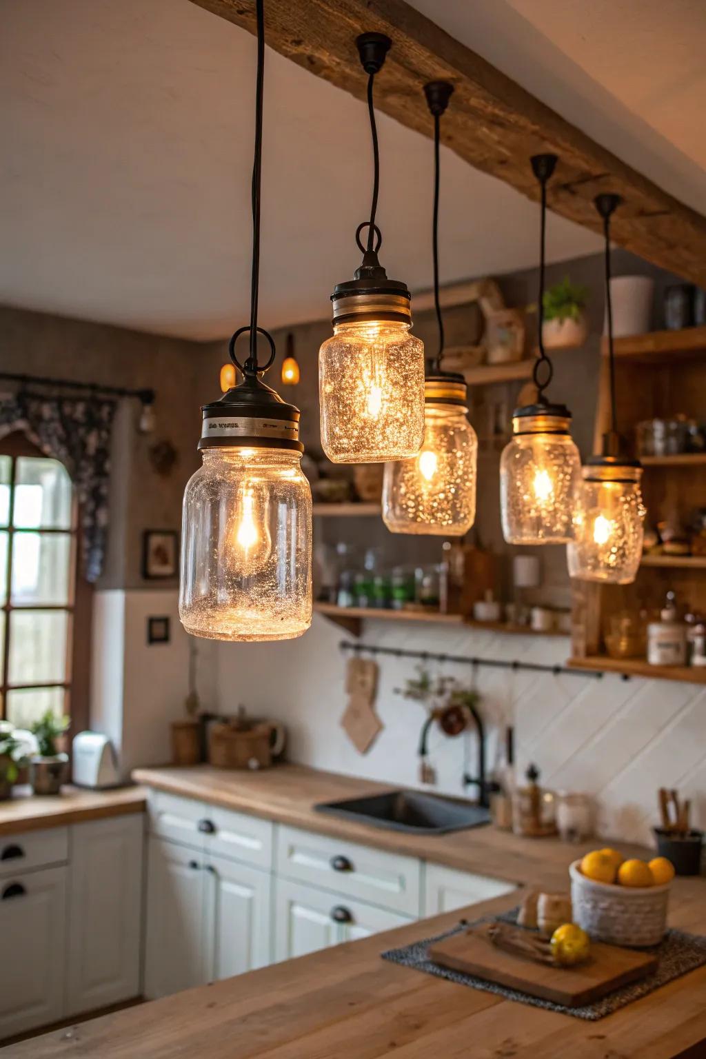 Sweet mason jar lamps for a warm glow.