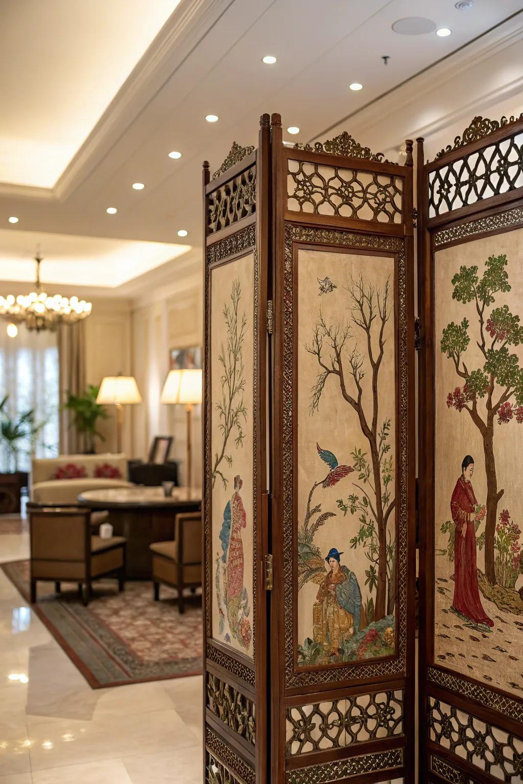 An artistic ornamental panel enhances the space's appeal.