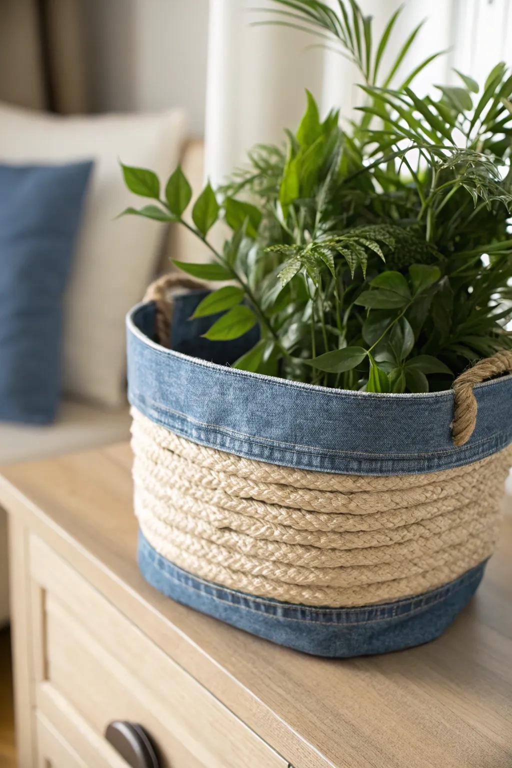 Give your area a new feel with an earthy denim material pot, where sustainability complements Scandinavian simplicity.